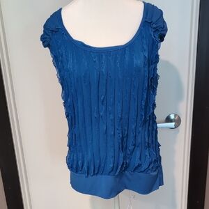 AGB Blue Ruffled Pleated Blouse
